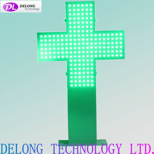 48X48cm outdoor double sided led green cross sign
