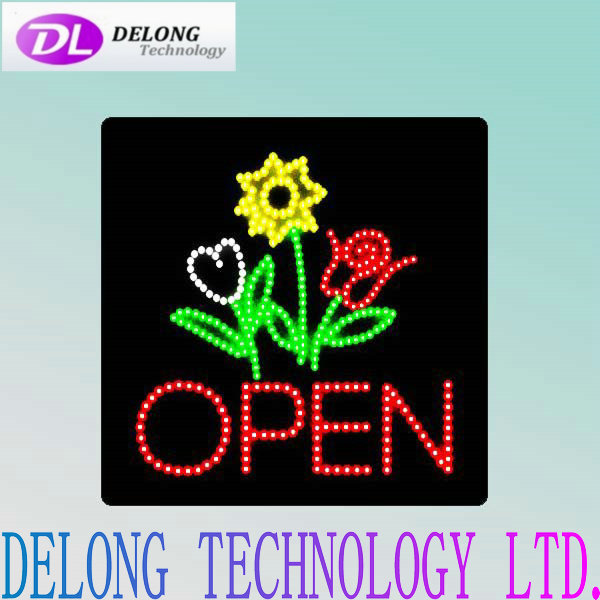 40X40X2.5cm indoor acrylic animated hanging lighted open sign for flower shop