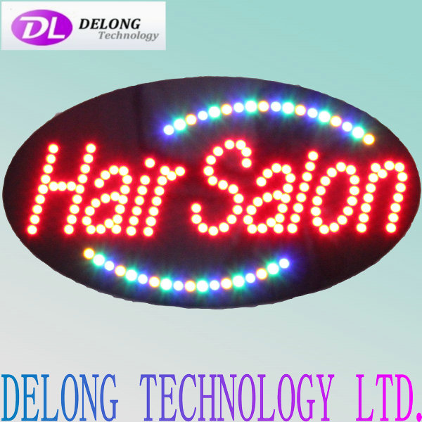 oval 68X38cm illuminated open closed led hair salon haning light sign