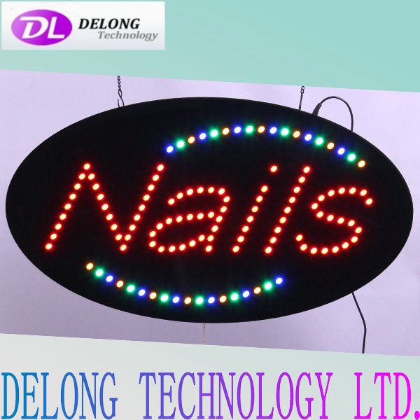 38X68cm oval flashing acrylic pull switch indoor Nails led open sign