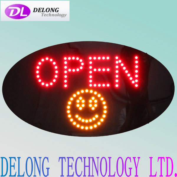 68X38X2.5cm flashing fashion led open sign with yellow smile face