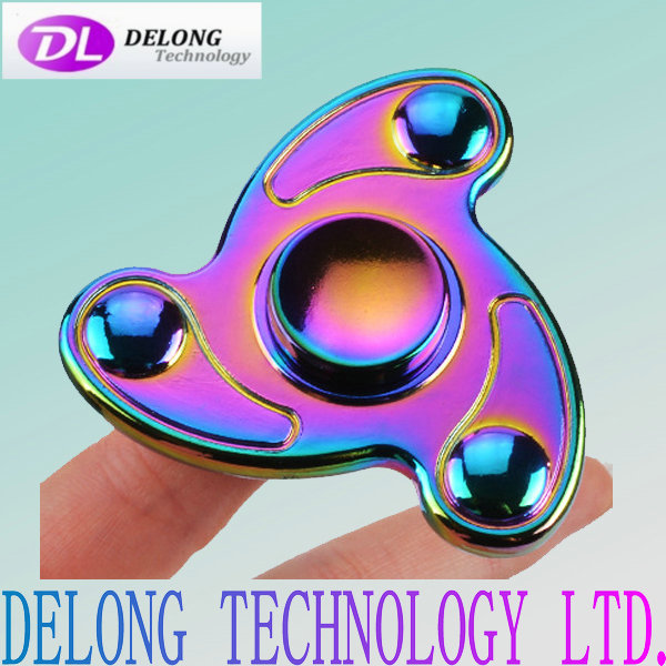 colorful fingertip hand spinner For Autism and ADHD Relief Focus Anxiety Aluminum metal 3 bar tri-spinner finger hand fidget