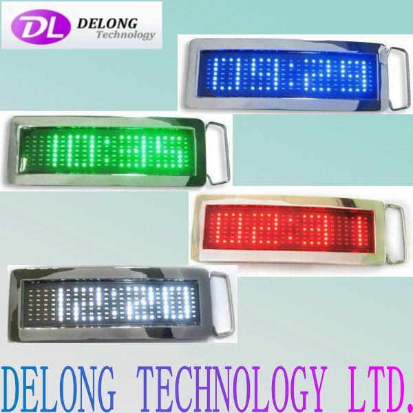 7*23pixel programmable electronic led time buckle with English scrolling message