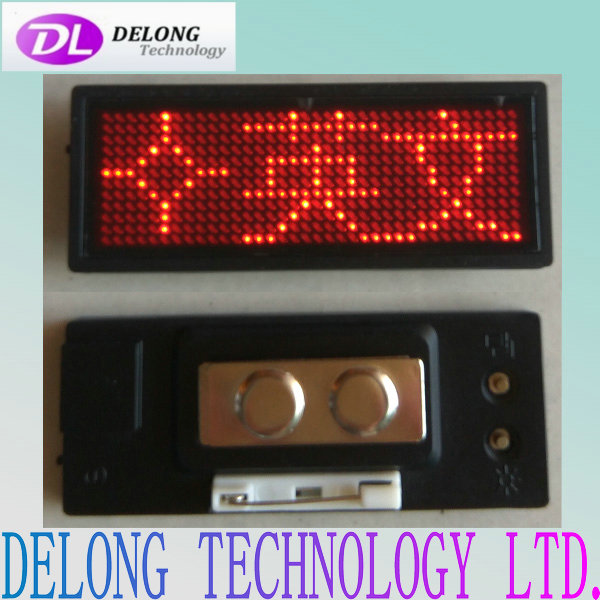 red 12X36pixel usb editable led scrolling text badge with pin and magnet