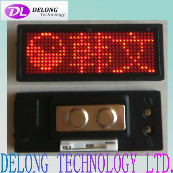 red 12X36pixel usb editable led scrolling text badge with pin and magnet