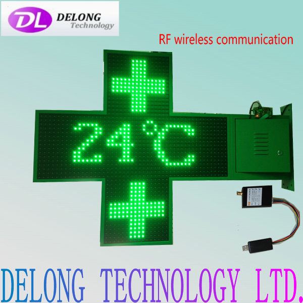 P20mm cross 48X48pixel 100cm led pharmacy display sign two sides green graphic time temperature for advertising