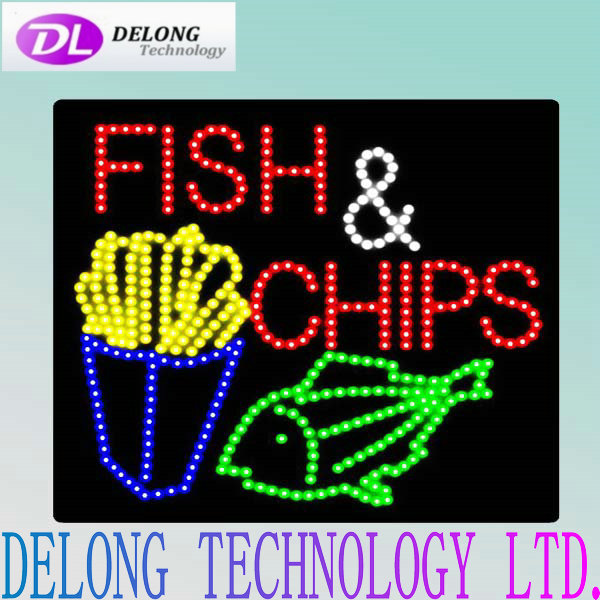 40X40cm acrylic open Beautiful multi-color fish chips led shop sign board