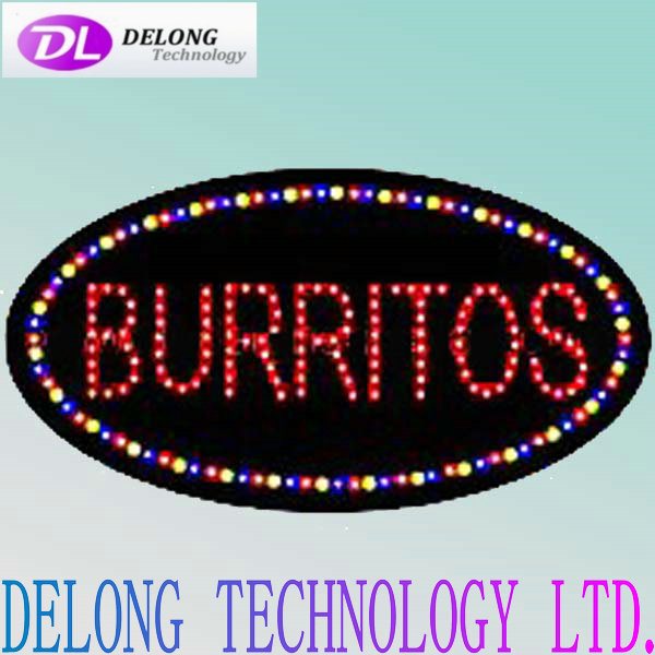 indoor 68X38cm oval acrylic neon lighted BURRITOS sign with oval shape