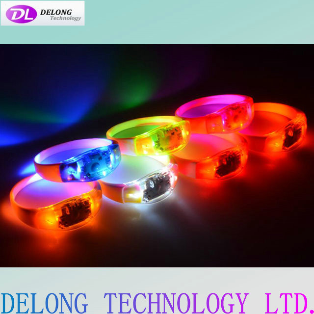 sound control shock control button control color led flashing bracelet from China supplier Delong